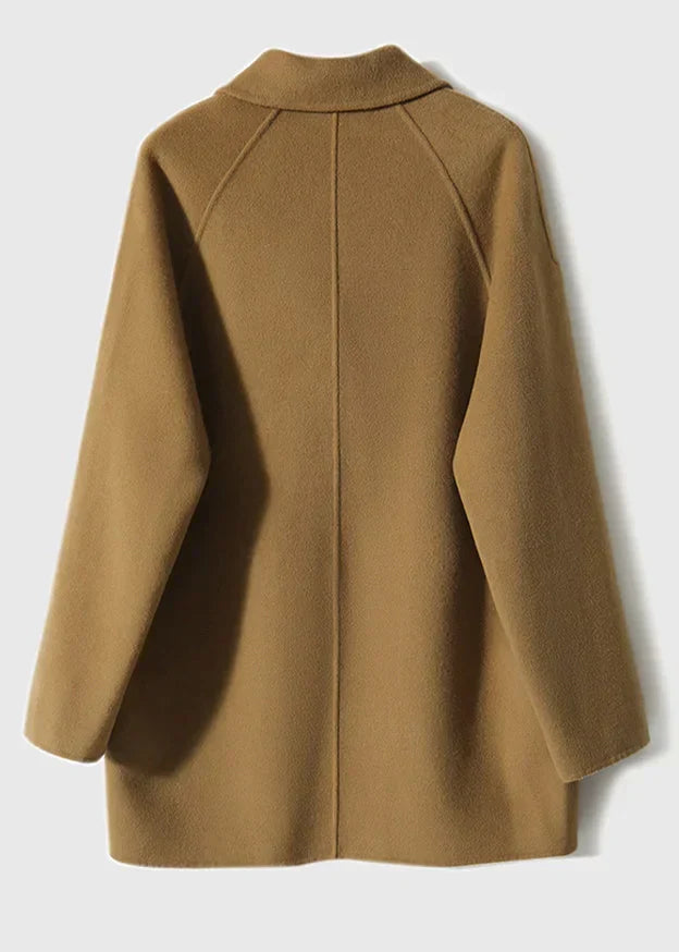Camel Coat with Peter Pan Collar and Pockets for Fall Fashion