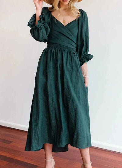 Evelyn - Elegant A-line Dresses with Square Neck and Solid Ruffles