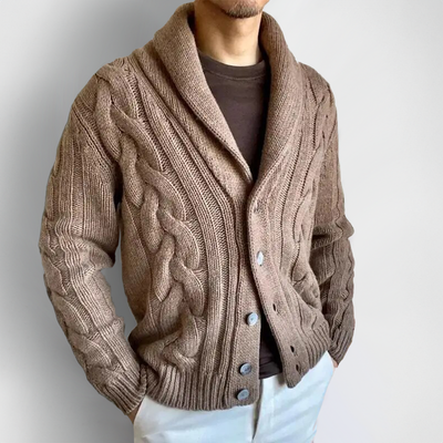 Men's knitted cardigan with an original collar: style and comfort