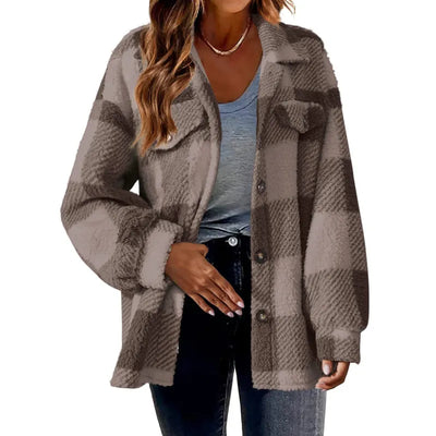 Women's Button-Down Plaid Jacket - Cozy and Modern Coat
