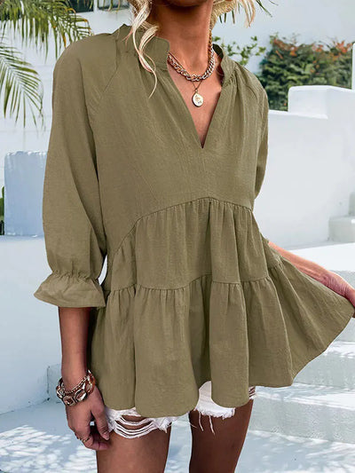 Irene - Loose-fitting T-shirts with three-quarter sleeves, elastic waistband, and pleats