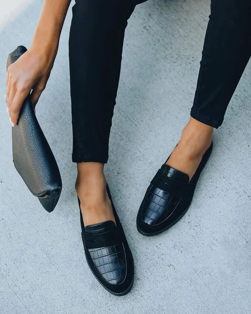 Solid round toe flat loafers