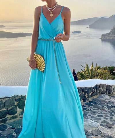 Eloise - Colorful Maxi Dress with Plunging Neckline