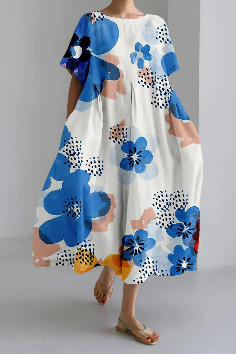 Malena - Pleated round neck maxi dress