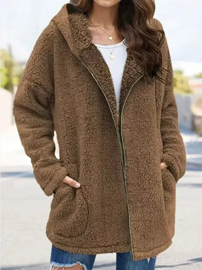 Women's Solid Long Sleeve Casual Hooded Coat