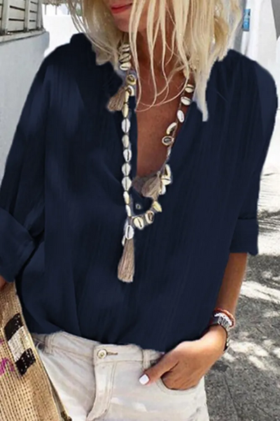 Janna - Striped Button-Down V-Neck Tops by Street
