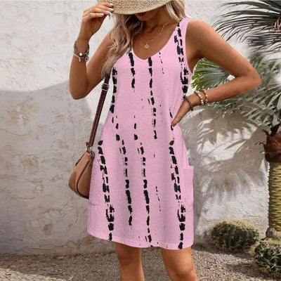 Lola - Floral short-sleeved round neck dress with oversized seams