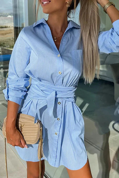 Daniela - Casual Simplicity Solid Pocket Shirt Kragen Shirt Kleid Kleider