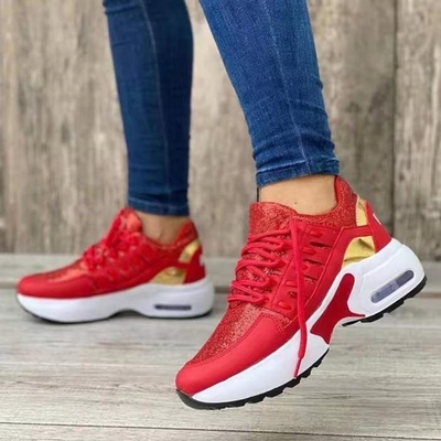 Women's Wedge Sneakers - Breathable Mesh Casual Shoes with Thick Sole and Lace-Up