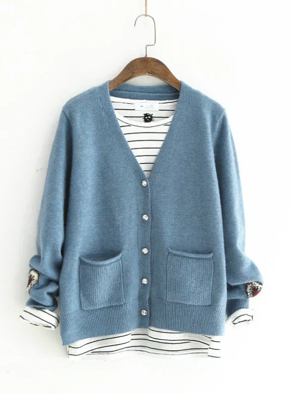 Nadia - Cardigan V-neck back flower long sleeve