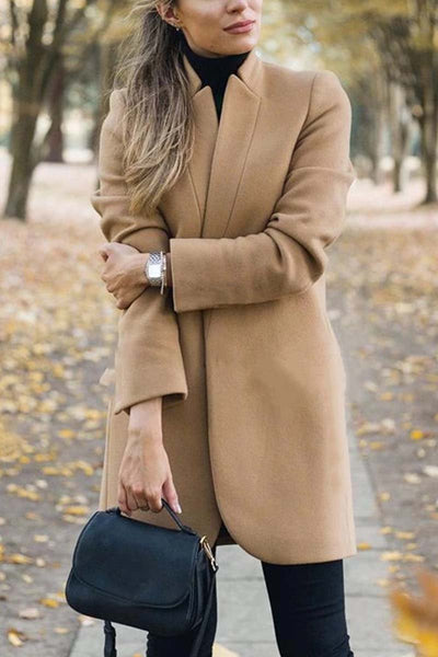 Classic women's winter coat with a high collar