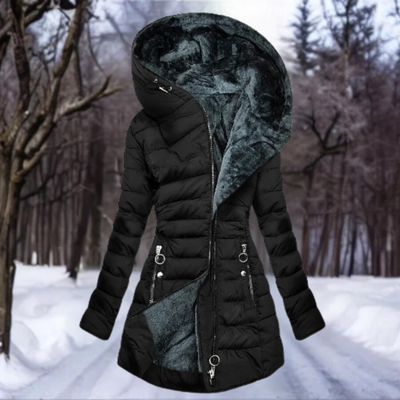 Elegant and warm women's parka with a deep hood