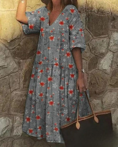 Delia Floral Tunic Dress - V-Neckline