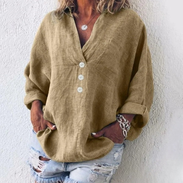 Evelyn - Long Sleeve Blouse with Simple Pockets