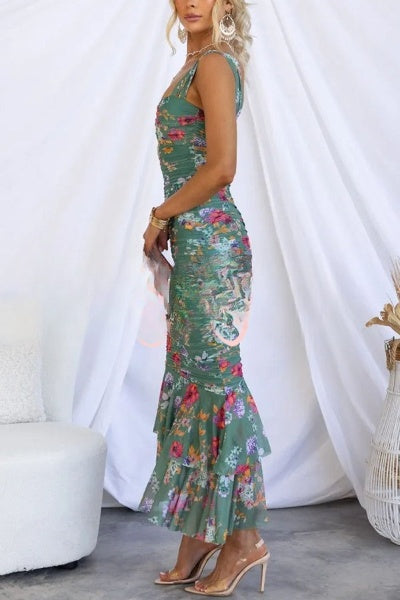 Ava - Floral Print Ruffle Hem Maxi Dress