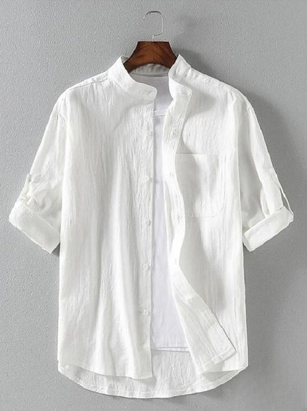 Hugo - Men's 3/4 length beach shirt, ideal for summer, with a mandarin collar
