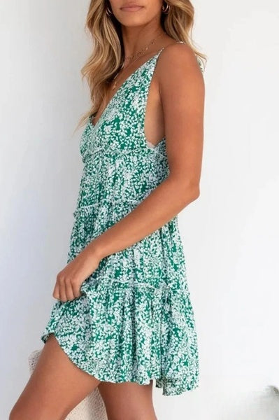 Evelyn - Fashion Street Print V-Neck Pastel Skirt Dresses