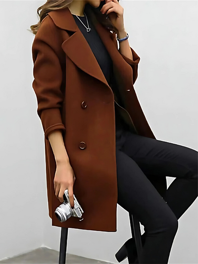 Classic style coat with a deep neckline and lapels for elegant women