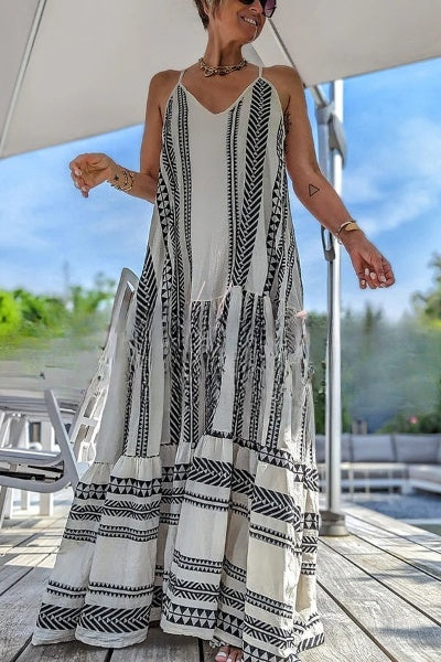 Malena - Long strap dress with print