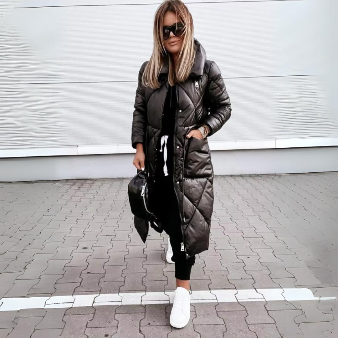 Women's Long Jacket with Modern Collar Design