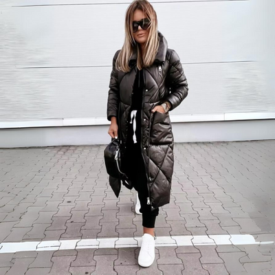 Women's Long Jacket with Modern Collar Design