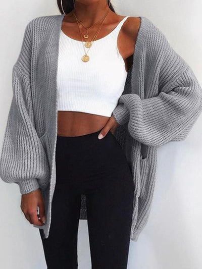 Plain knit long-sleeved cardigan for cozy evenings