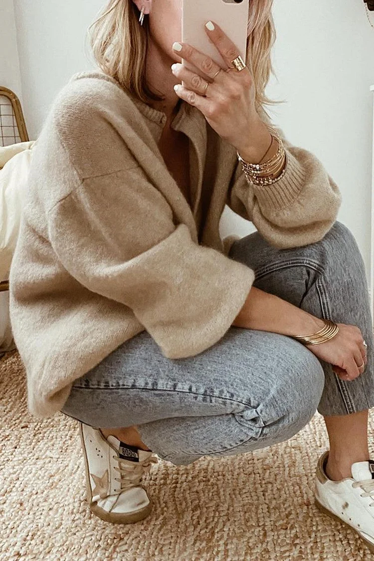 Solid Color Cardigan with Collar - Versatile Outerwear for All Seasons