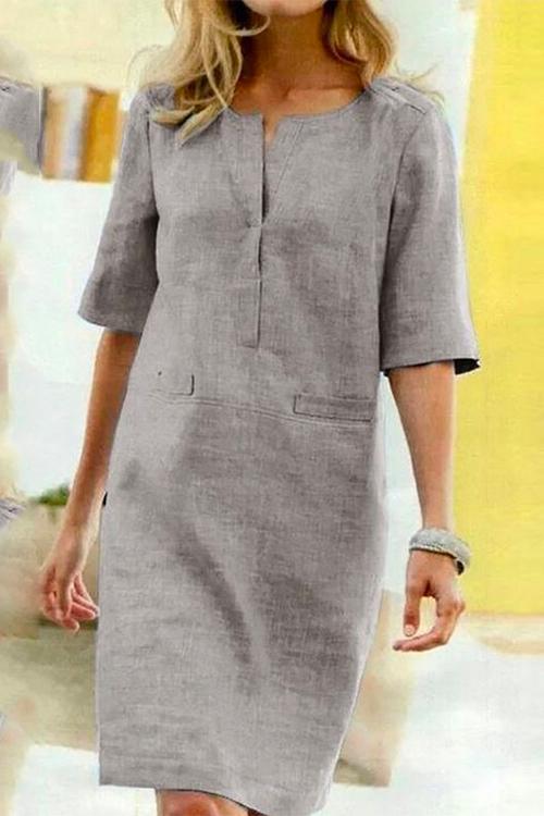 Kathy linen and cotton half-sleeve shift dress