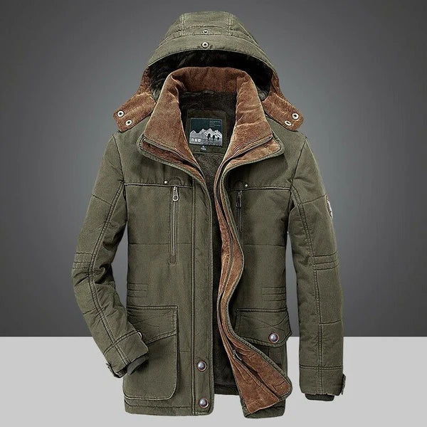 Men's Winter Jacket with Deep Hood for Cold Weather