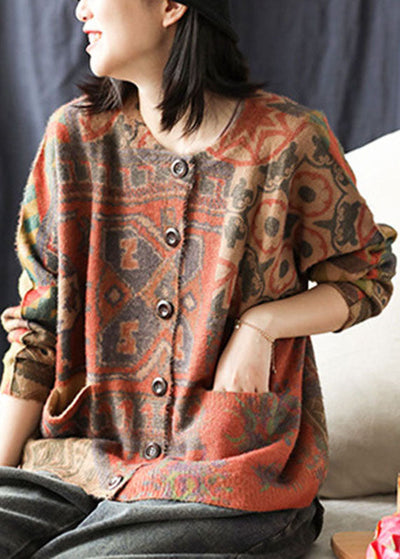 Loose Khaki Button-Down Cardigan with Pockets for Fall