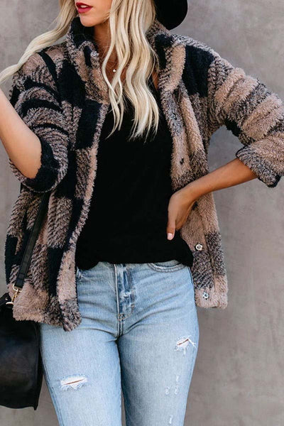 Soft fleece jacket with plaid print