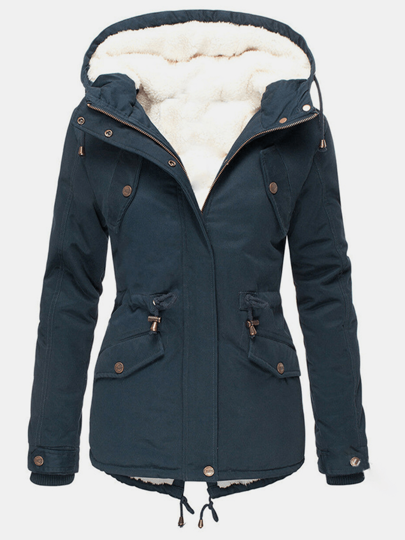 Women's Warm Hooded Coat, Solid Color, and Pockets