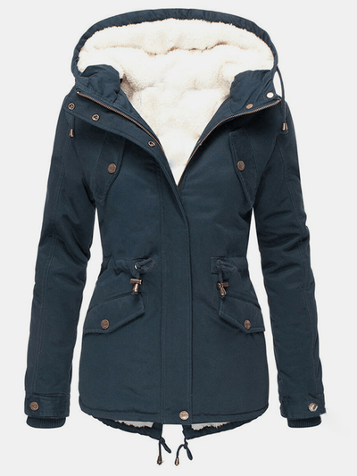 Women's Warm Hooded Coat, Solid Color, and Pockets