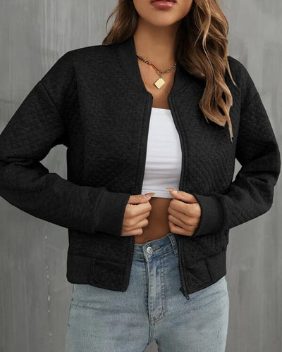 Women's short zip-up jacket with a round neck in a modern style