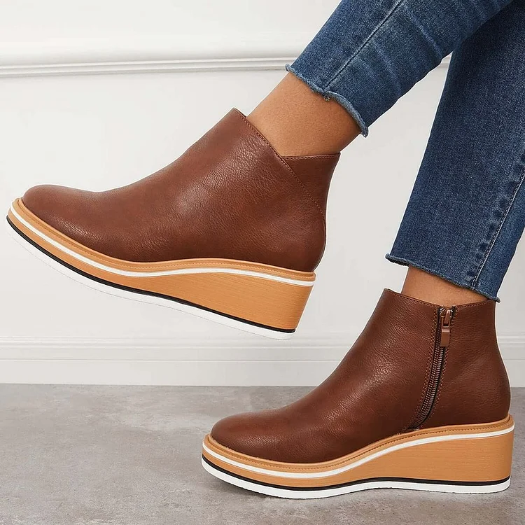 Julia casual wedge sneakers with side zipper and platform wedge ankle boots