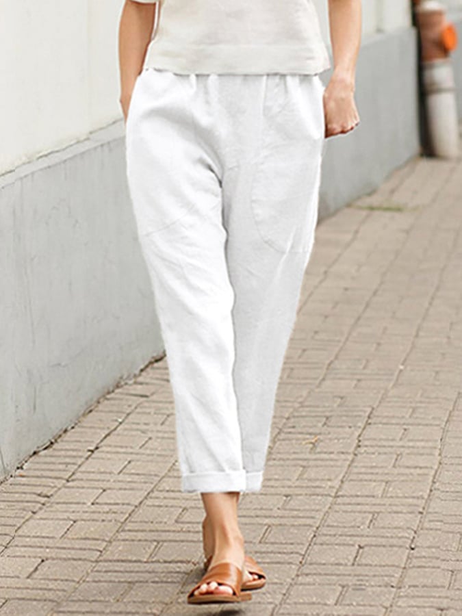 Lucia - Women's Loose Solid Color Cotton Linen Pocket Harem Pants