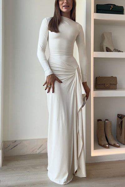 Elegant evening dress with long sleeves and draped