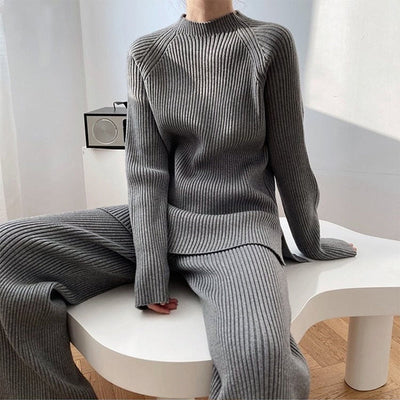 Ribbed Knit Sweater and Pants Set