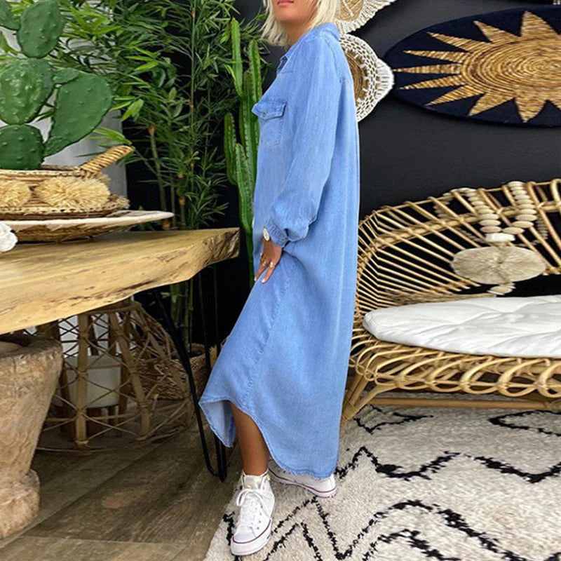Elisa - Women's Solid Color Denim Dress