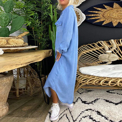 Elisa - Women's Solid Color Denim Dress