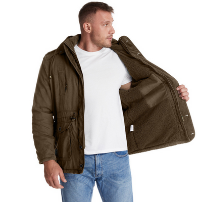 Warm and stylish men's jacket with deep hood