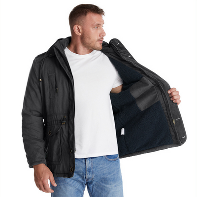 Warm and stylish men's jacket with deep hood