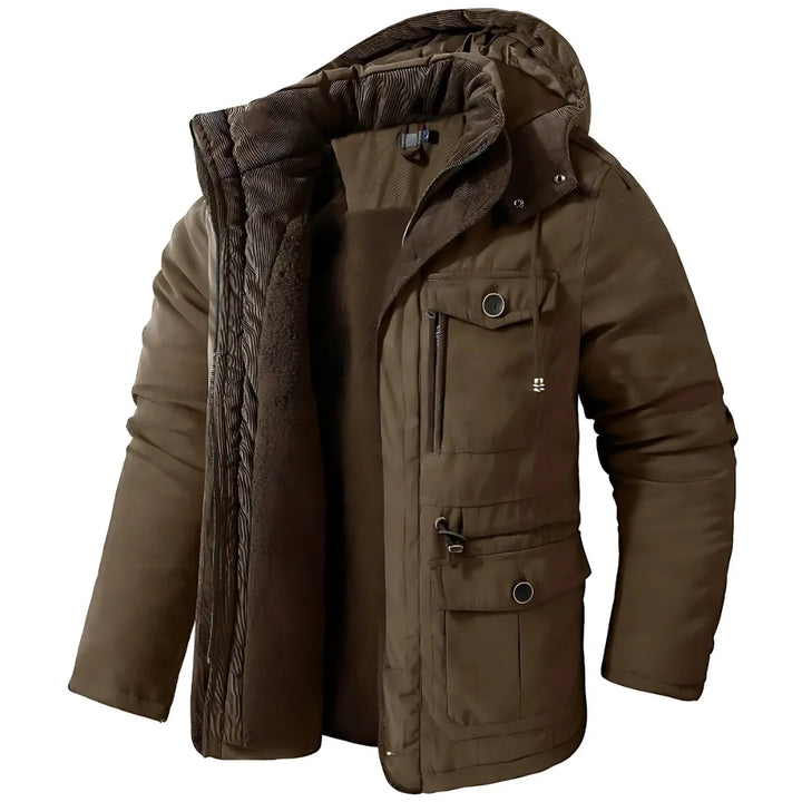 Warm and stylish men's jacket with deep hood