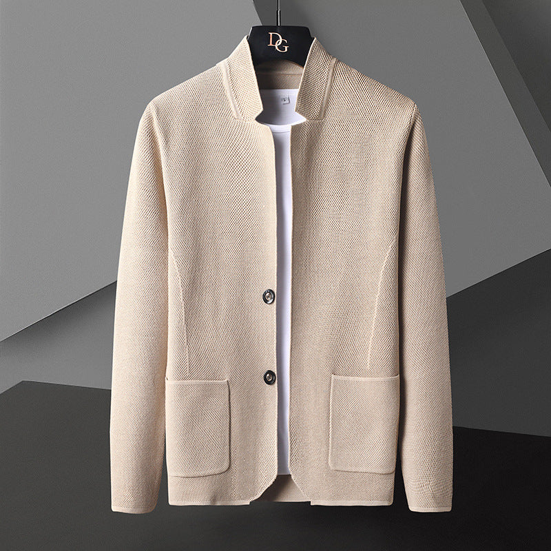 Men's stand-up collar cardigan with pockets