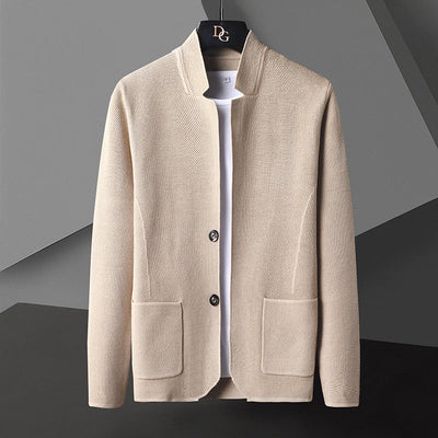 Men's stand-up collar cardigan with pockets