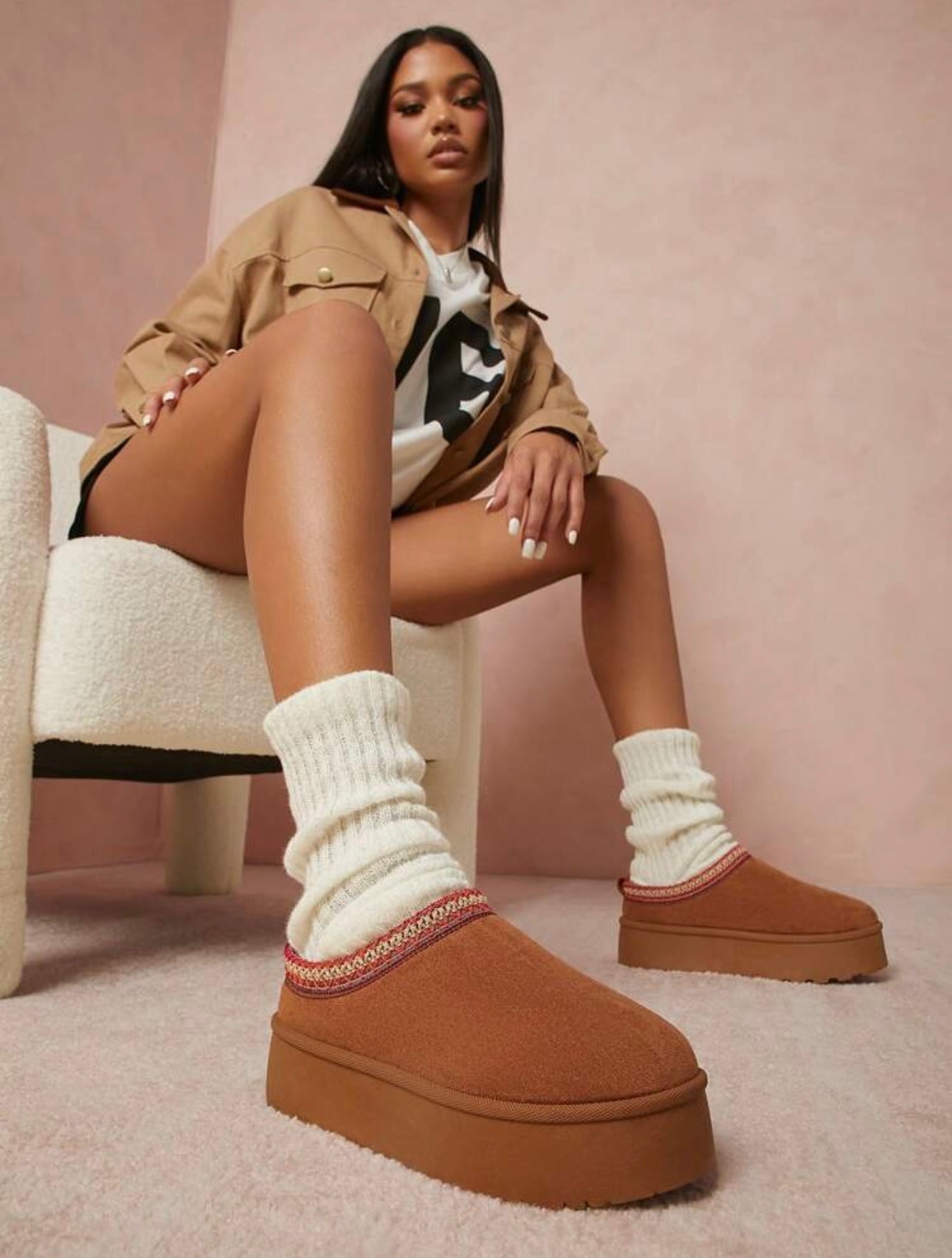 Warm and Comfortable Plush Platform Slippers for Home