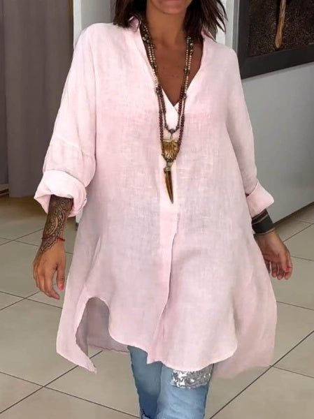 Linda - Women's Casual Cotton Linen Shirt Dress