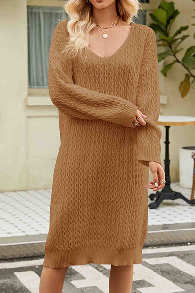 Elegant sweater dress with a deep V-neckline for sophisticated looks