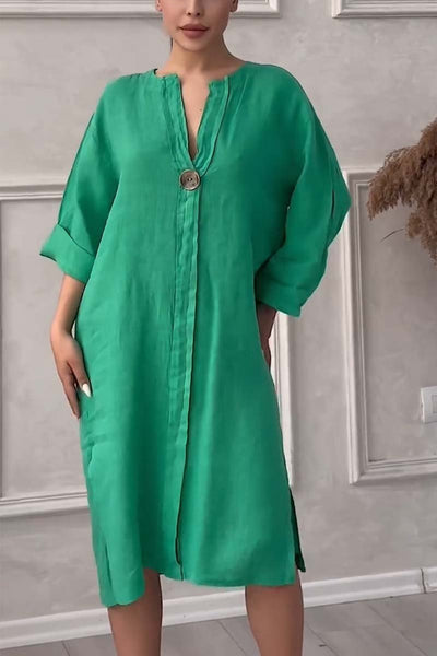 Emma - Casual cotton and linen button-down dress