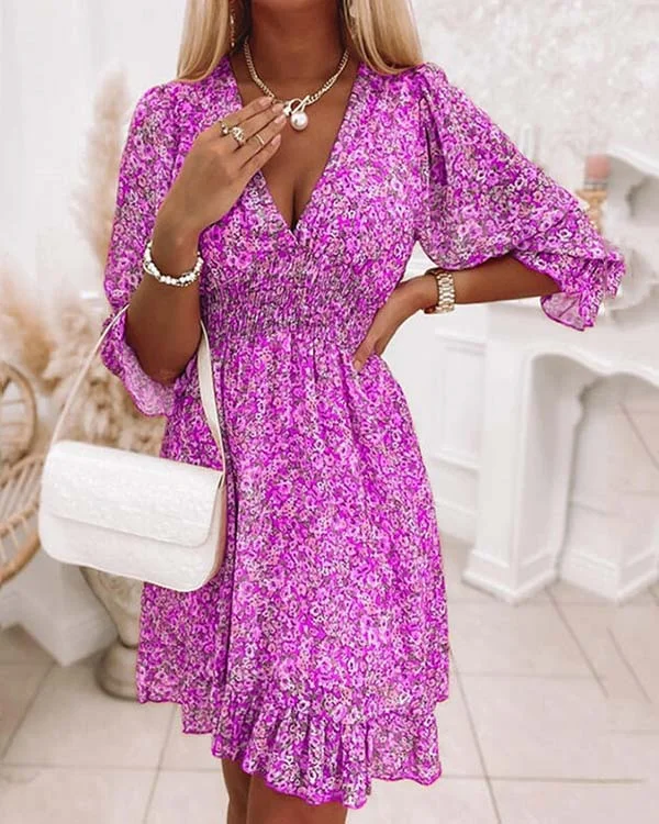 Marta - Short-sleeved floral dress with bohemian print